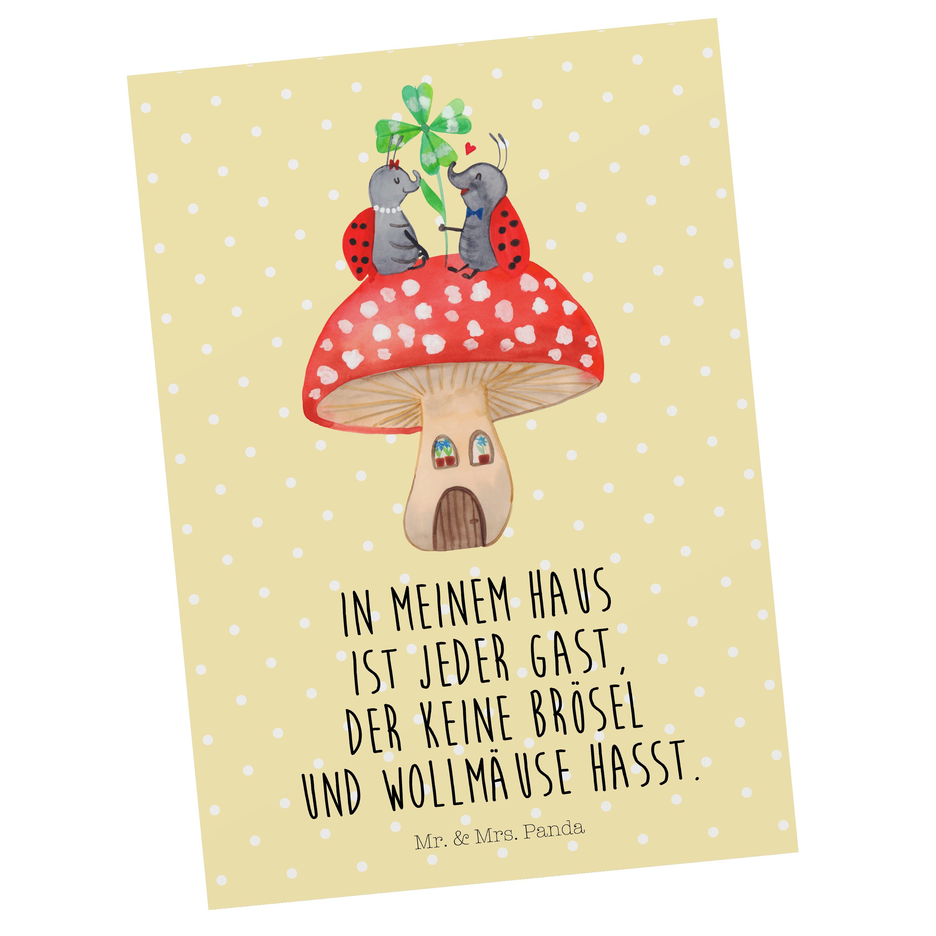Mr. & Mrs. Panda Postkarte »Marienkäfer Paar Fliegenpilz Gelb Pastell